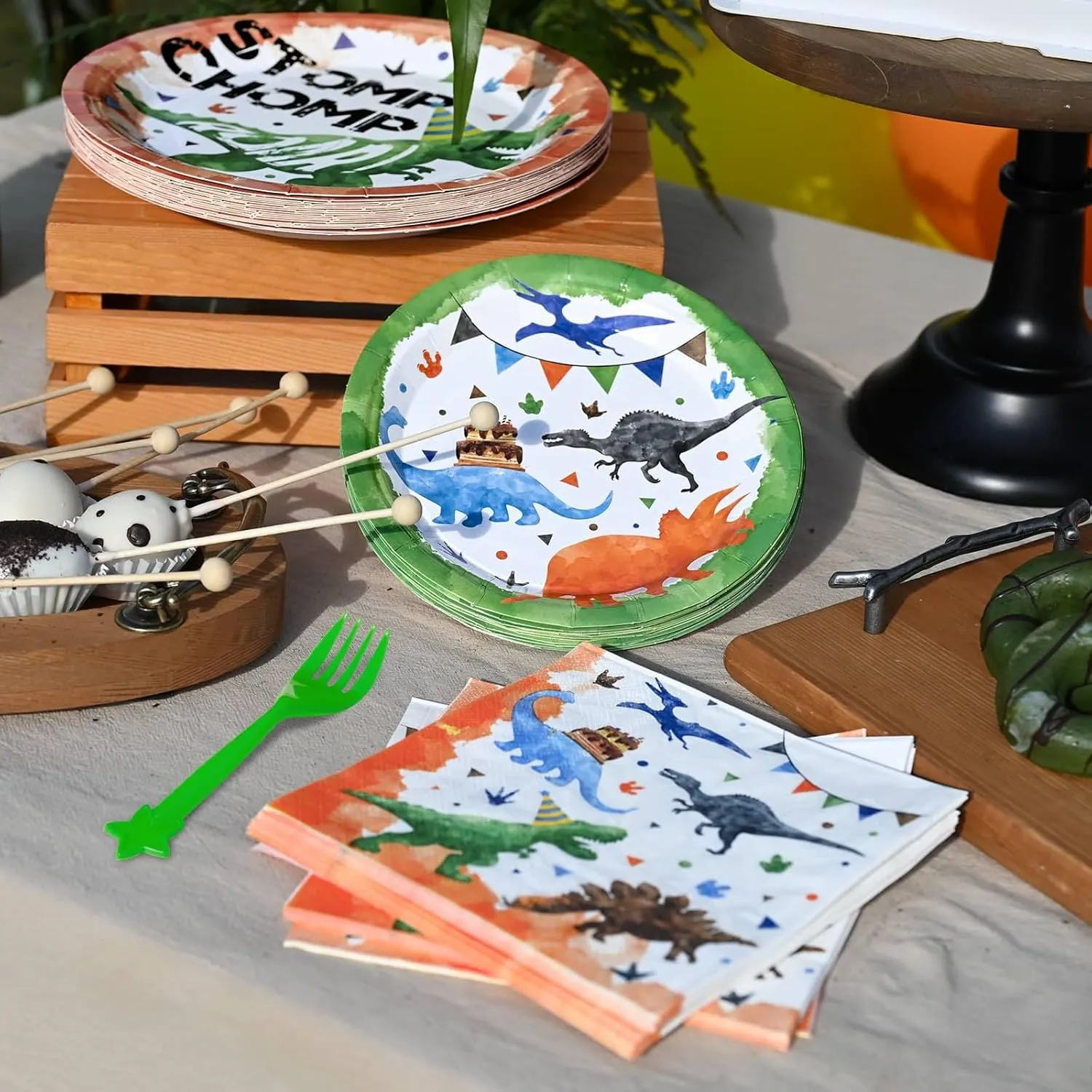 WERNNSAI Dinosaur Party Supplies - 96 PCS Dino Plates Napkins and Forks Set Dinosaur Theme Birthday Decoration Disposable Dinosaur Plates for Boys Birthday Serves 24 Guests