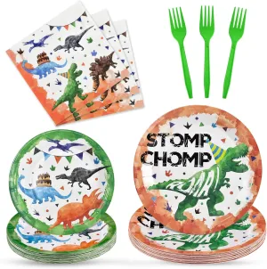 WERNNSAI Dinosaur Party Supplies - 96 PCS Dino Plates Napkins and Forks Set Dinosaur Theme Birthday Decoration Disposable Dinosaur Plates for Boys Birthday Serves 24 Guests
