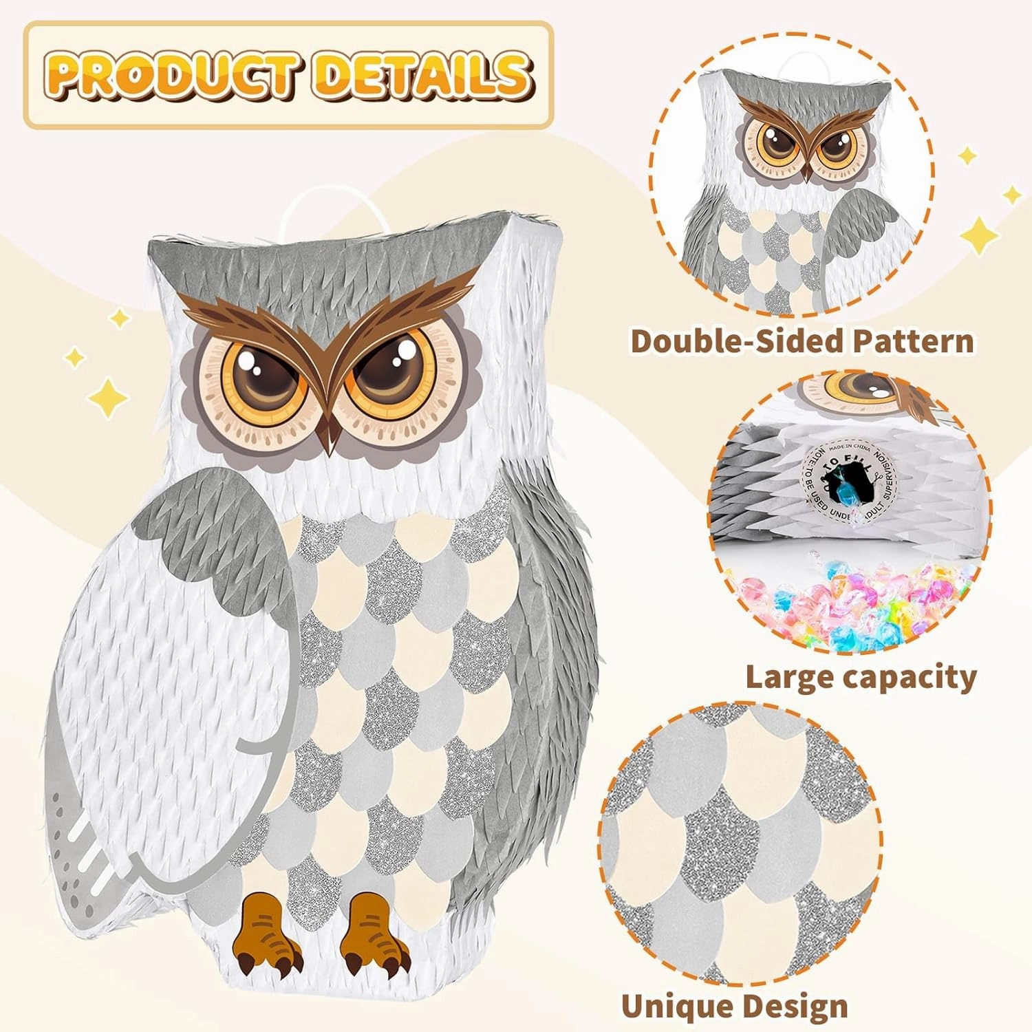 WERNNSAI Owl Piñata - Owl Party Decorations Hanging Wizard Theme Piñata with Blindfold and Bat Woodland Forest Animal Supplies for Kids Boys Jungle Party Favor