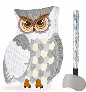 WERNNSAI Owl Piñata - Owl Party Decorations Hanging Wizard Theme Piñata with Blindfold and Bat Woodland Forest Animal Supplies for Kids Boys Jungle Party Favor