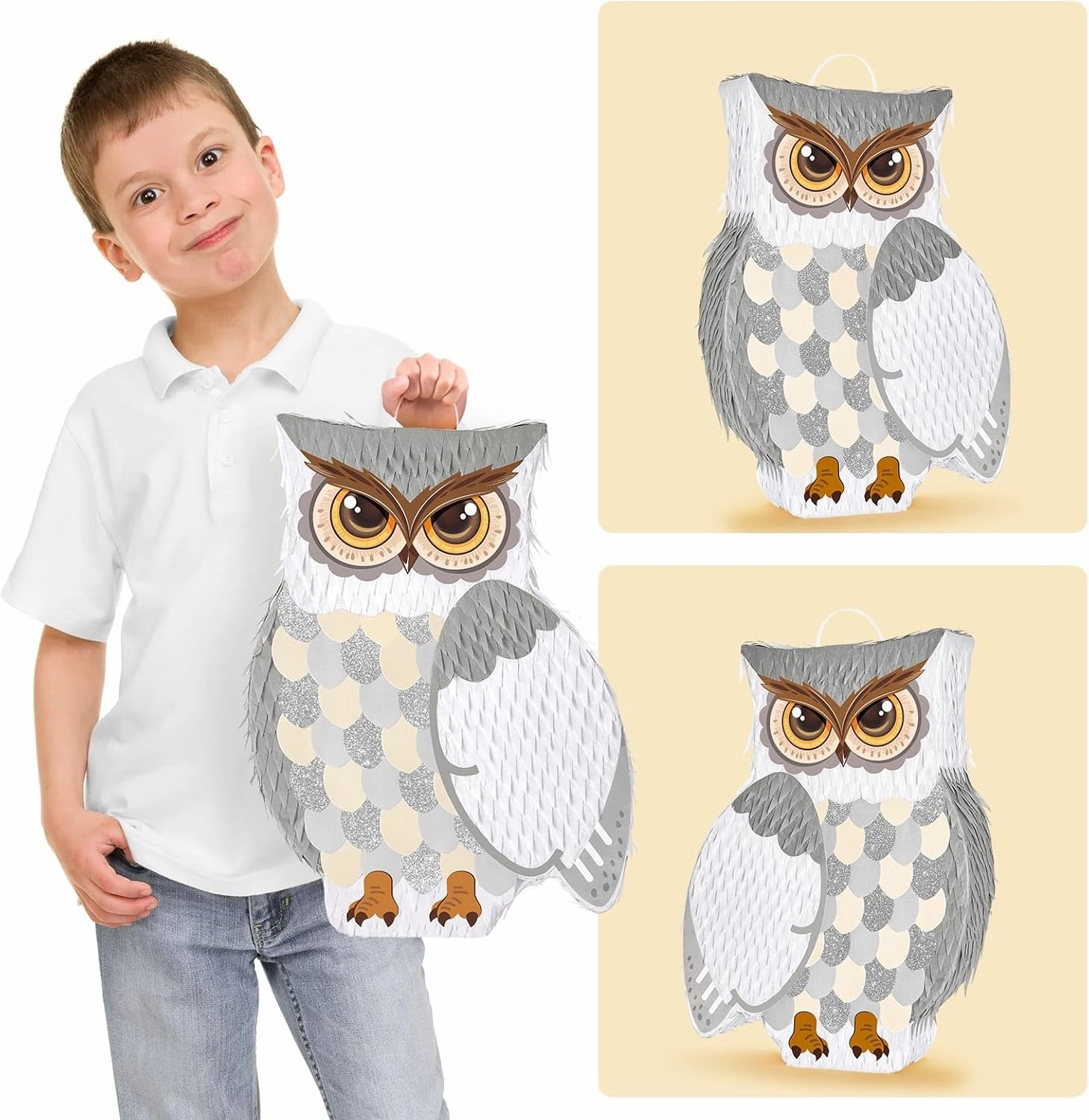 WERNNSAI Owl Piñata - Owl Party Decorations Hanging Wizard Theme Piñata with Blindfold and Bat Woodland Forest Animal Supplies for Kids Boys Jungle Party Favor
