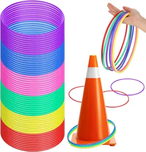 Wettarn 60 Pcs Large Plastic Ring Toss Multicolor Throwing Carnival Rings for Kids Speed and Agility Practice Games, Garden Backyard Lawn Outdoor Games (Bright Color,10 Inch)