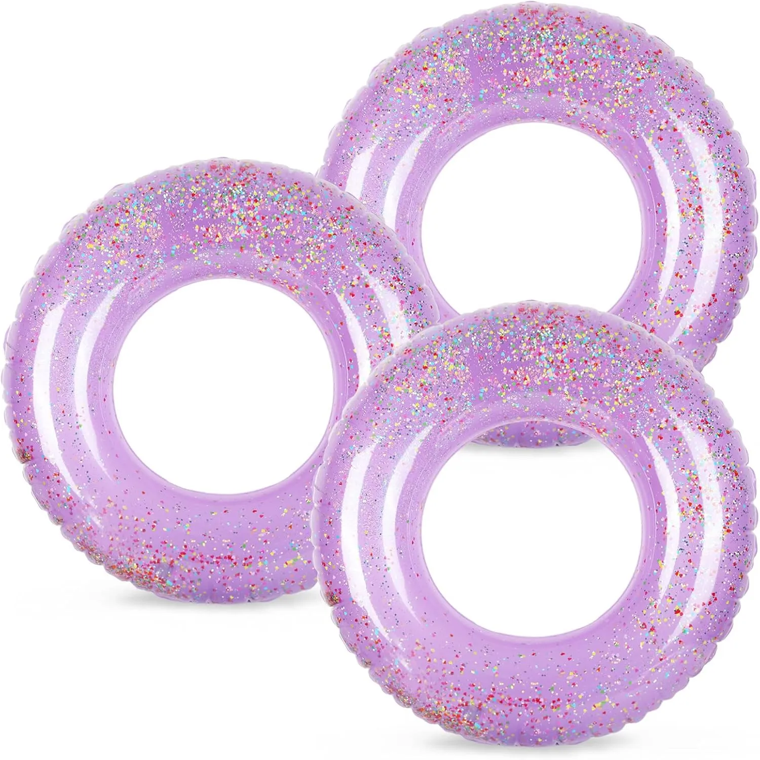Whaline 3Pcs Purple Inflatable Pool Floats Toys Glitter Lavender Swim Tubes Rings Pool Tube for Kids Adults Outdoor Summer Swimming Pool Beach Party Favors Supplies,30 x 14 Inch