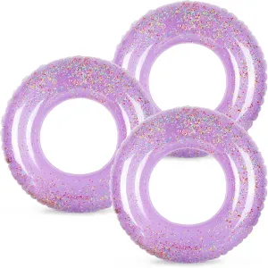 Whaline 3Pcs Purple Inflatable Pool Floats Toys Glitter Lavender Swim Tubes Rings Pool Tube for Kids Adults Outdoor Summer Swimming Pool Beach Party Favors Supplies,30 x 14 Inch