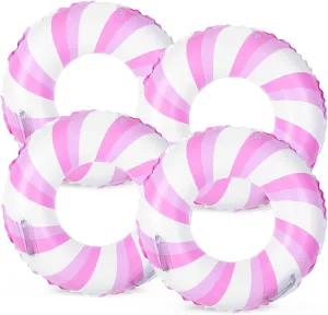 Whaline 4Pcs Inflatable Pool Float Pink Pool Tube with Handles for Kids Boys Girls Summer Swimming Beach Party,22.8 Inch