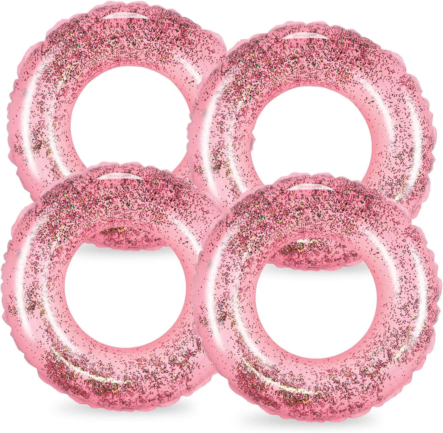 Whaline 4Pcs Inflatable Pool Floats Toys Swim Tubes Rings Glitter Rose Gold Pool Tube for Boys Girls Outdoor Summer Swimming Pool Beach Party Favors Supplies