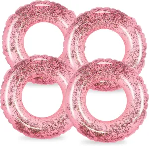 Whaline 4Pcs Inflatable Pool Floats Toys Swim Tubes Rings Glitter Rose Gold Pool Tube for Boys Girls Outdoor Summer Swimming Pool Beach Party Favors Supplies