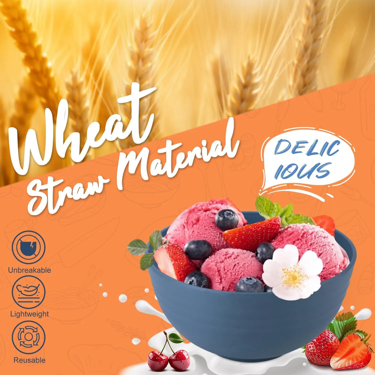 Wheat Straw Dinnerware Set 40 PCS - Service for 8 | Plates and Bowls Sets | Unbreakable Dishes Set - Dinner Plates, Dessert Plate, Cereal Bowls, Drinking Glasses, Dishwasher Safe - Multi