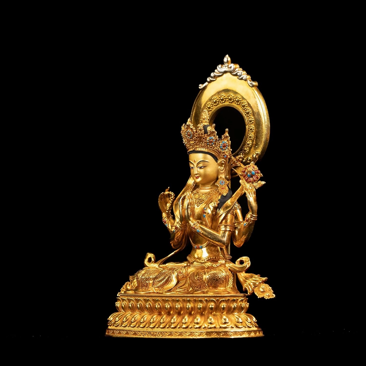 Whimsical Decor Gold Brass Mini Buddha Statue for Office and Home -Handcrafted Indoor Tabletop and Car Decoration, Meditation Bodhisattva Sitting Quanyin, 5.9" (Avalokiteshvara)