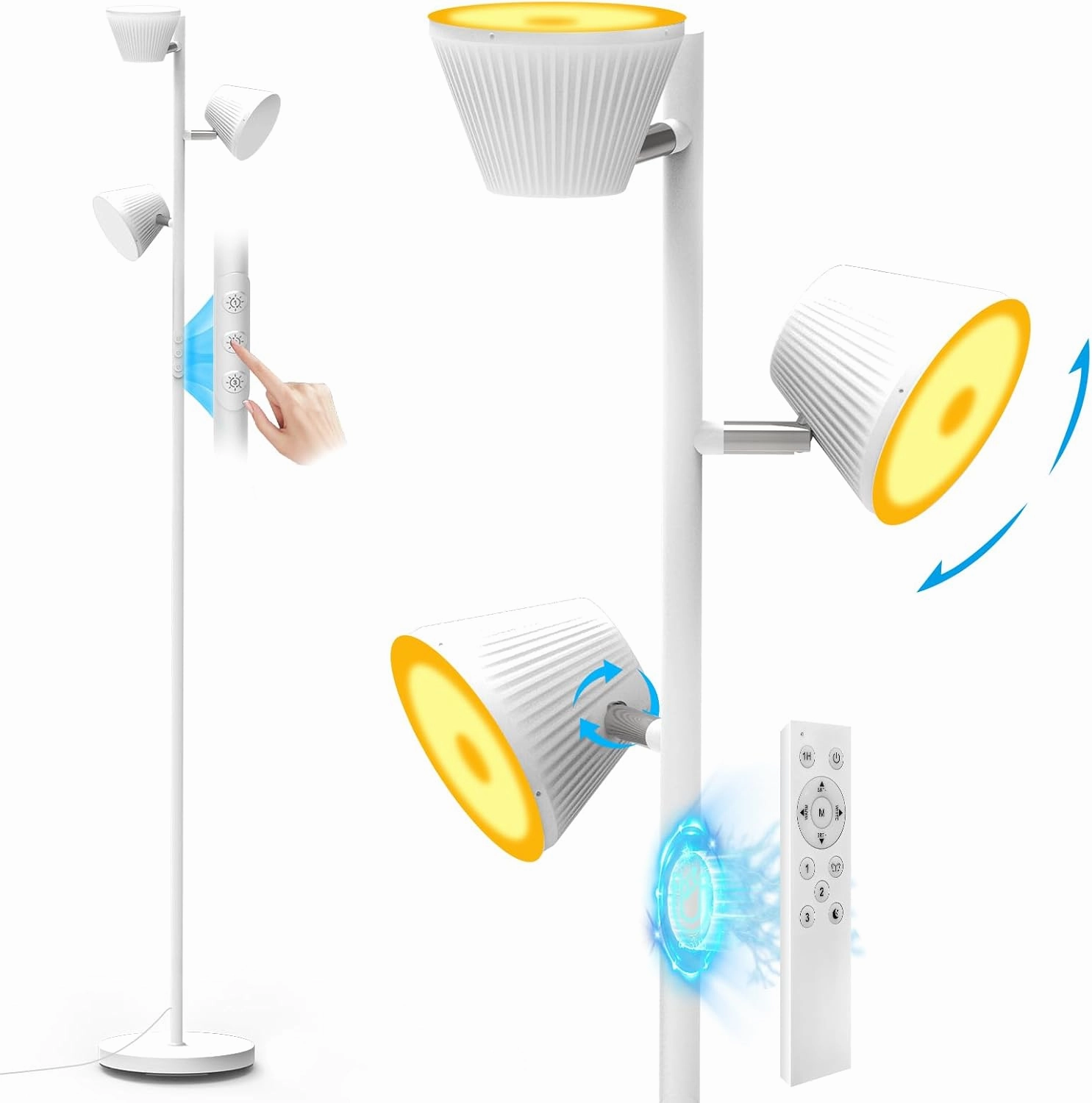White 42W Tree Floor Lamp, Super Bright LED Standing Lamp with Remote, Modern Dimmable Floor Lamps,Individual Control, Rotable Head LED Lamp for Living Room Bedroom Office