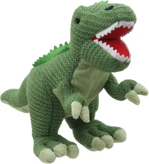 Wilberry - Small Green Knitted T-Rex Dinosaur Soft Toy Suitable from Birth for All Occasions
