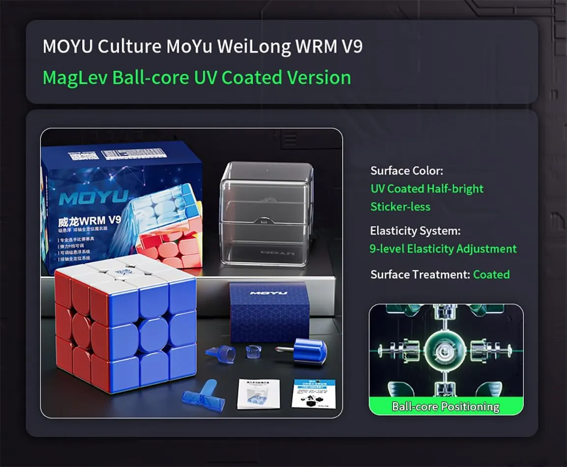 Willking MoYu WeiLong WRM V9 UV Coated Magnetic Speed Cube 3x3 Ball Core UV Flagship 2023 Speed Cube(Maglev Ball-core UV Coated Version)