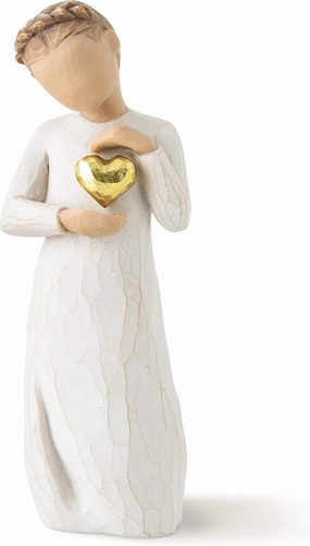 Willow Tree Keepsake, Kept Forever in The Heart, Figure Holding Gold Leaf Heart, an Expression of Love and Caring or to Express Sympathy and Comfort, Sculpted Hand-Painted Figure