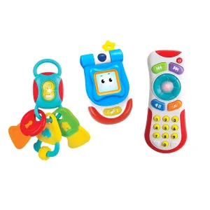 Winfun Baby Light 'n Sounds 3-Piece Set – Interactive Cell Phone, Keys & Remote with Lights, Sounds & Mirror – Sensory & Motor Skill Development Toy for Infants & Toddlers, Gender Neutral Gift