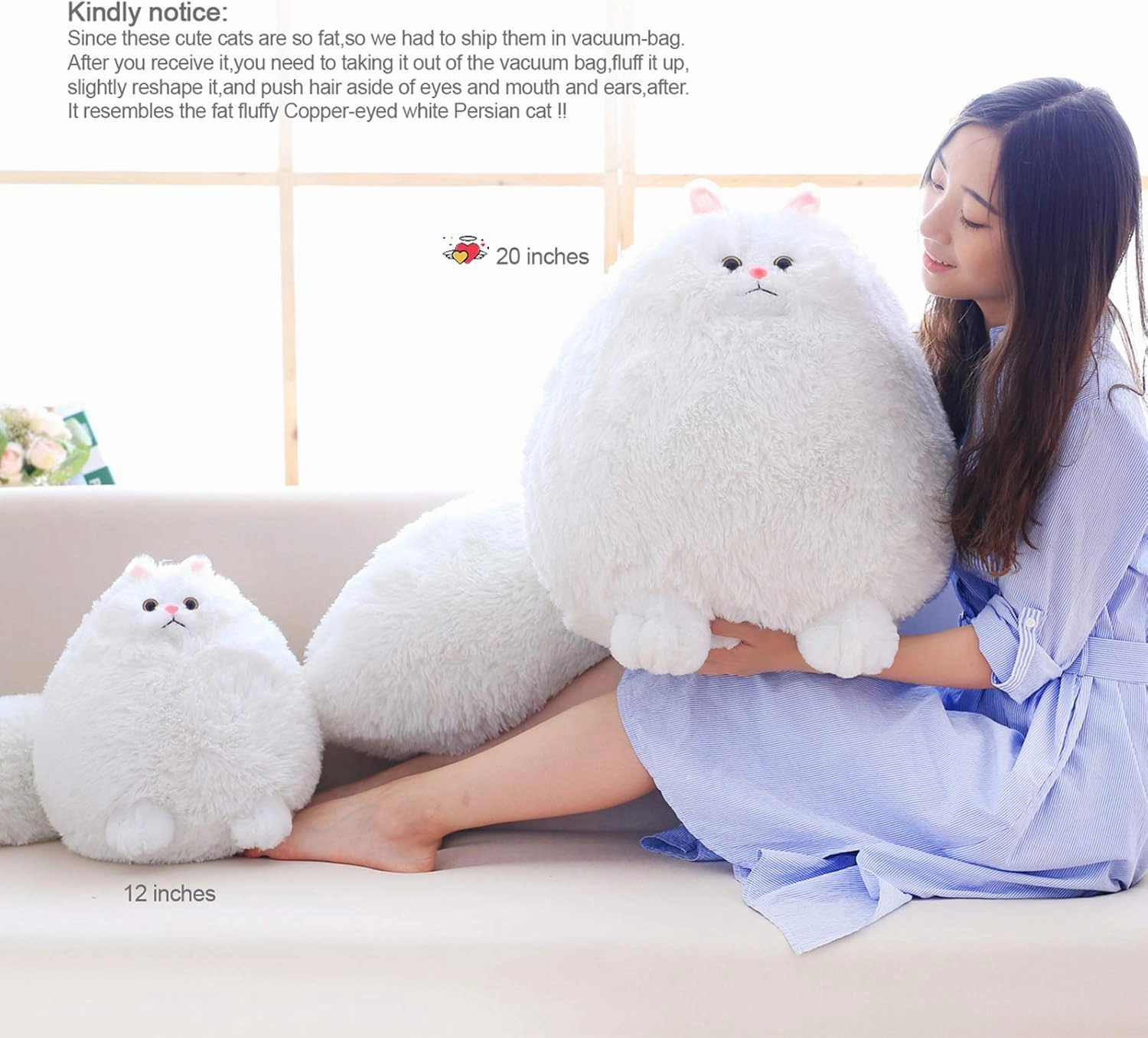 Winsterch Giant Cat Stuffed Animal,Big Stuffed Animal 20 Inches Plush Cat Animal Baby Doll Birthday Gifts for Kids,Boys,Girls,Large Fluffy White Stuffed Cat Plush Toy