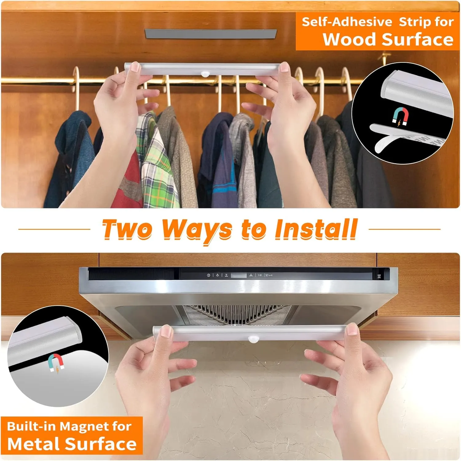 Wireless Motion Sensor Light Indoor, 80 LED Dimmable Closet Lights Rechargeable Under Cabinet Lighting, Magnetic Stick-on Under Counter Lights for Kitchen, Wardrobe, 3-Pack