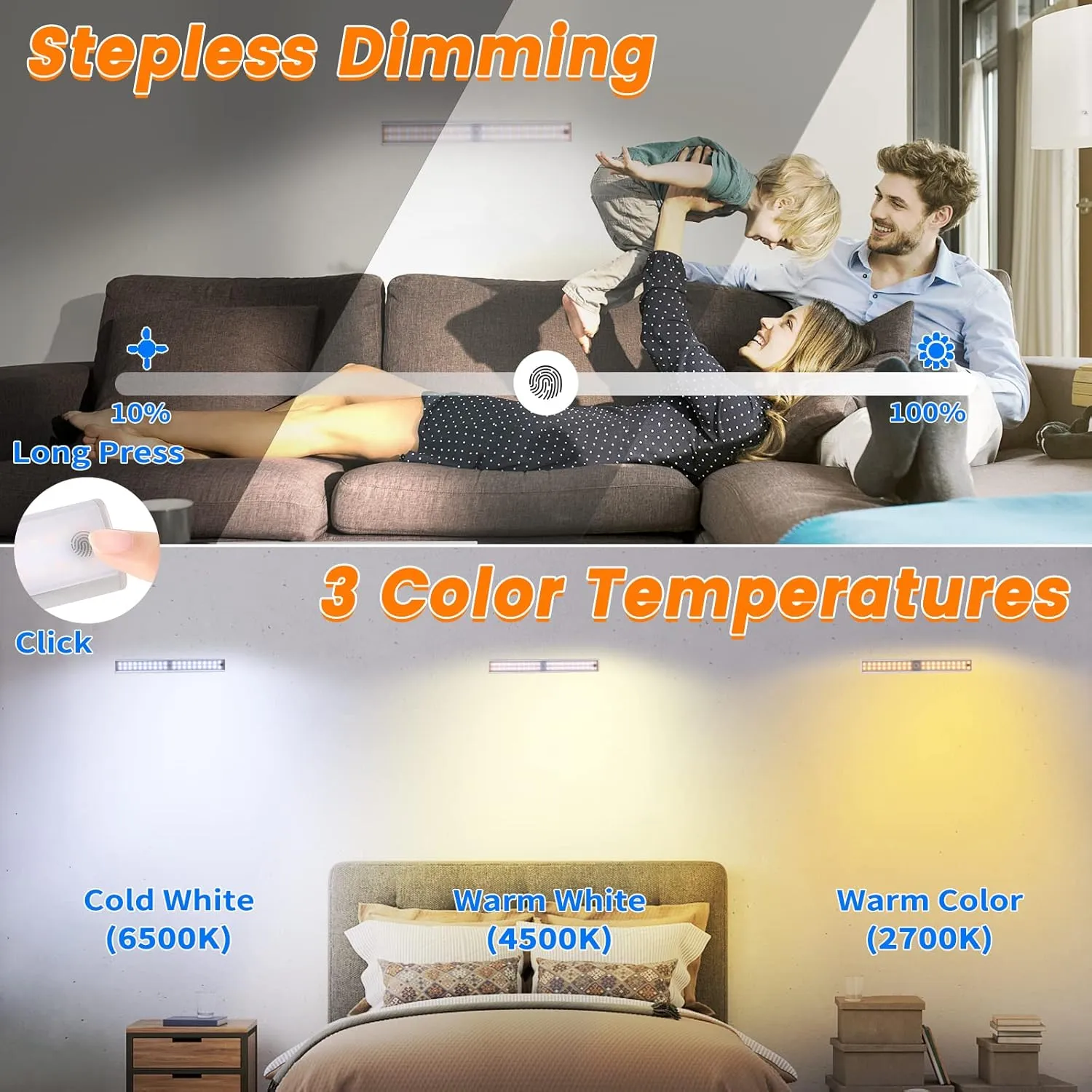 Wireless Motion Sensor Light Indoor, 80 LED Dimmable Closet Lights Rechargeable Under Cabinet Lighting, Magnetic Stick-on Under Counter Lights for Kitchen, Wardrobe, 3-Pack