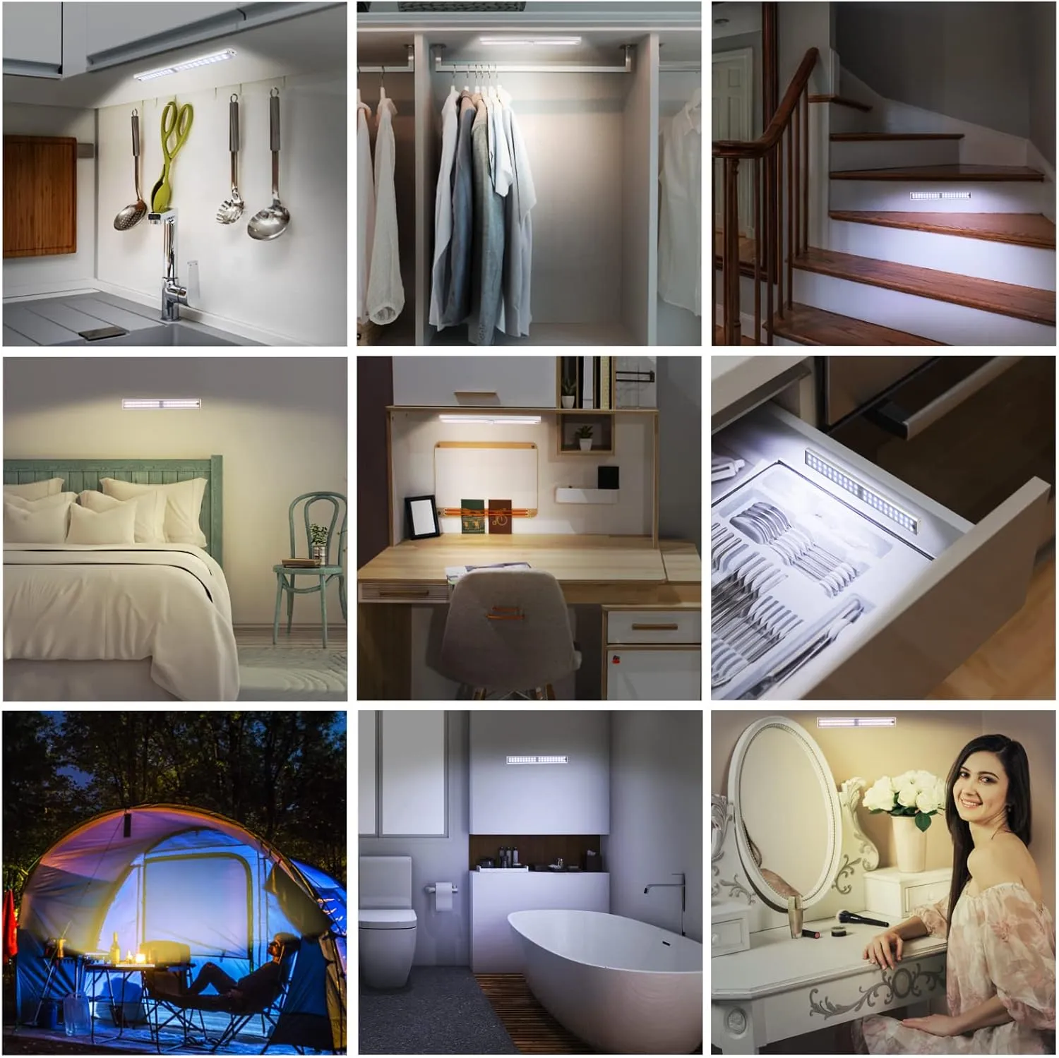 Wireless Motion Sensor Light Indoor, 80 LED Dimmable Closet Lights Rechargeable Under Cabinet Lighting, Magnetic Stick-on Under Counter Lights for Kitchen, Wardrobe, 3-Pack