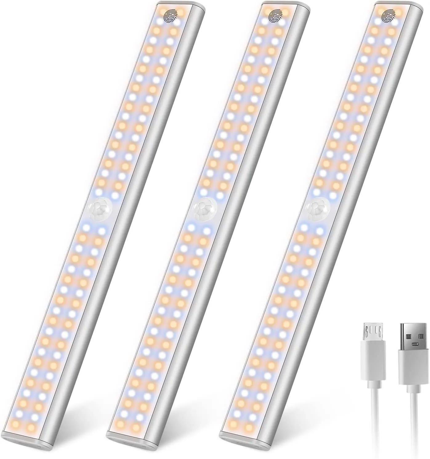 Wireless Motion Sensor Light Indoor, 80 LED Dimmable Closet Lights Rechargeable Under Cabinet Lighting, Magnetic Stick-on Under Counter Lights for Kitchen, Wardrobe, 3-Pack