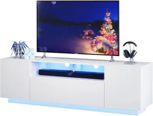 WLIVE 65 Inch TV Stand with LED Lights, Entertainment Center for 50-65 Inch TVs, Modern TV Console with Storage Cabinet for Living Room & Bedroom, White
