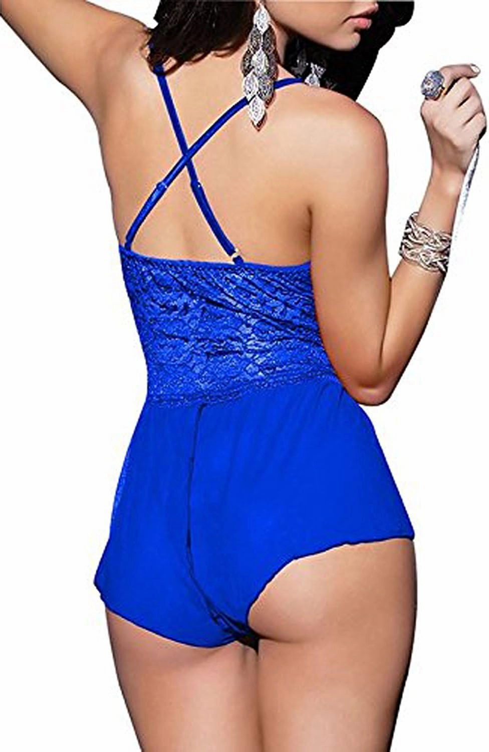 Women Lingerie Sheer Lace Mini Babydoll Teddy Sexy Bodysuit Backless Sleepwear