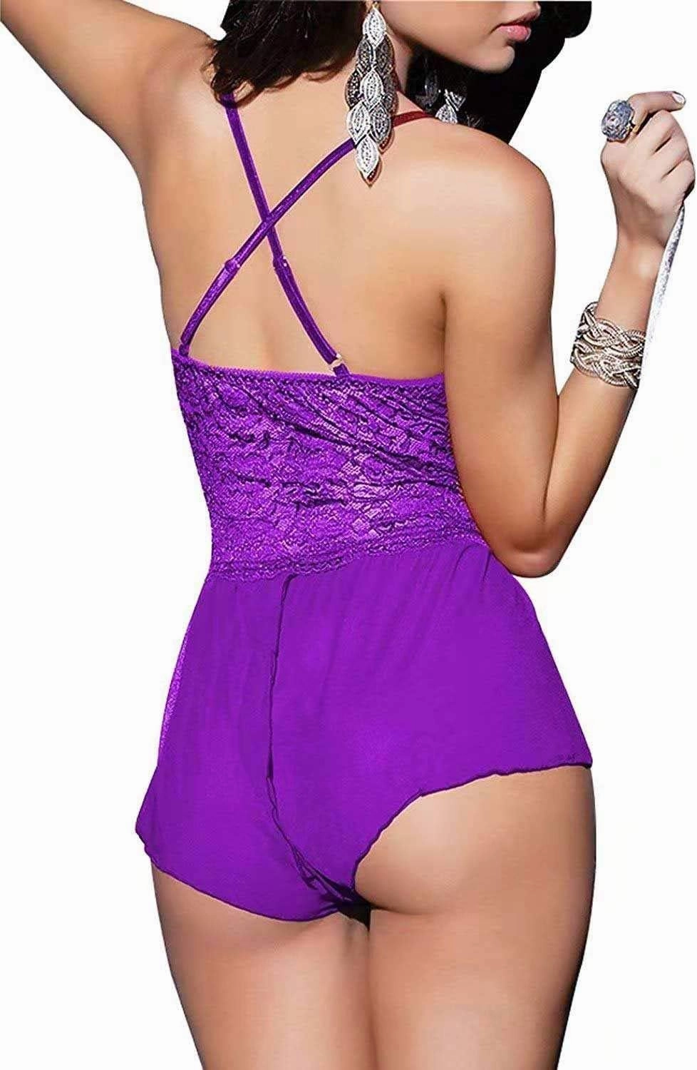Women Lingerie Sheer Lace Mini Babydoll Teddy Sexy Bodysuit Backless Sleepwear