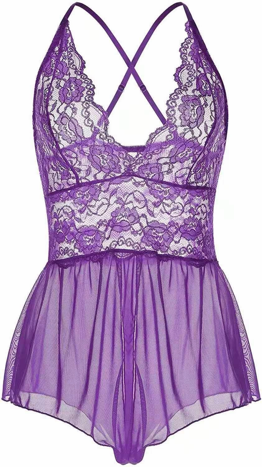 Women Lingerie Sheer Lace Mini Babydoll Teddy Sexy Bodysuit Backless Sleepwear