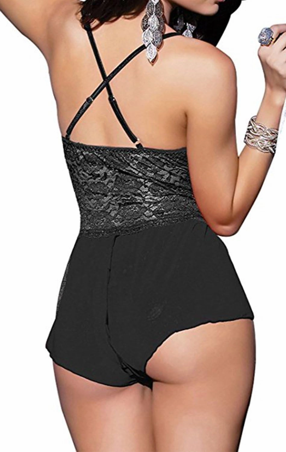 Women Lingerie Sheer Lace Mini Babydoll Teddy Sexy Bodysuit Backless Sleepwear