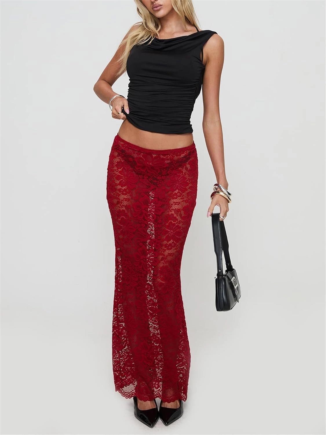 Women Sexy Lace Sheer Maxi Skirt Y2k Floral Lace Mesh Beach Cover-up Long Skirts Fairy Aesthetic Coquette Streetwear