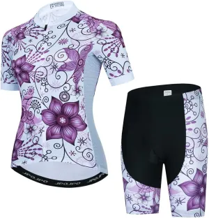 Womens Cycling Jersey Set, Summer Short Sleeve Ladies Mountain Bike Shirt and Shorts Kit MTB Suit Bicycle Clothes