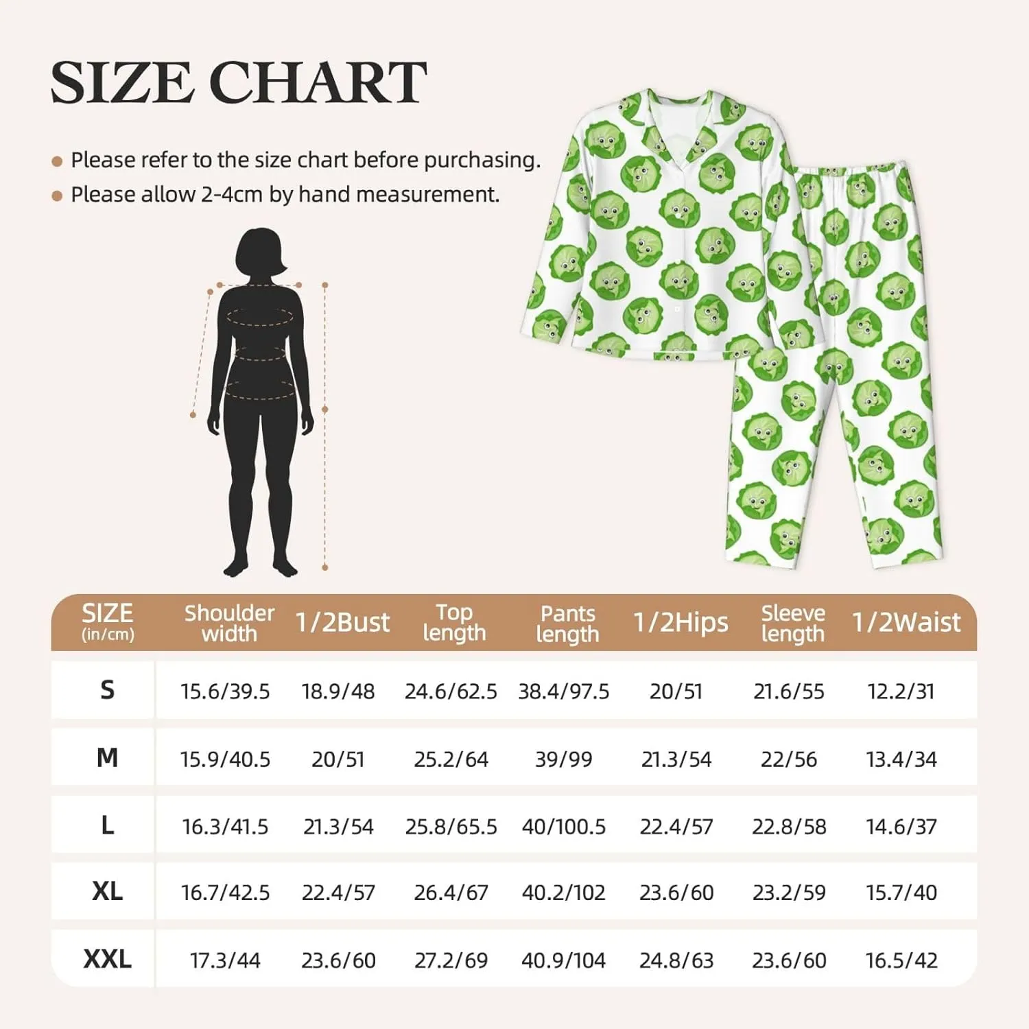 Womens Pajama Sets with Pockets - bright cabbage cute eyes funny Comfy Long 2 Piece Sleepwear Pjs Lounge Sets for Women