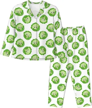 Womens Pajama Sets with Pockets - bright cabbage cute eyes funny Comfy Long 2 Piece Sleepwear Pjs Lounge Sets for Women