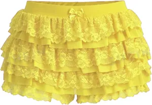 Women's Pink Layered Ruffle Shorts Y2K Lolita Bloomer Lace Trim Booty Mini Micro Boy Shorts Cute Fluffy Pettipants