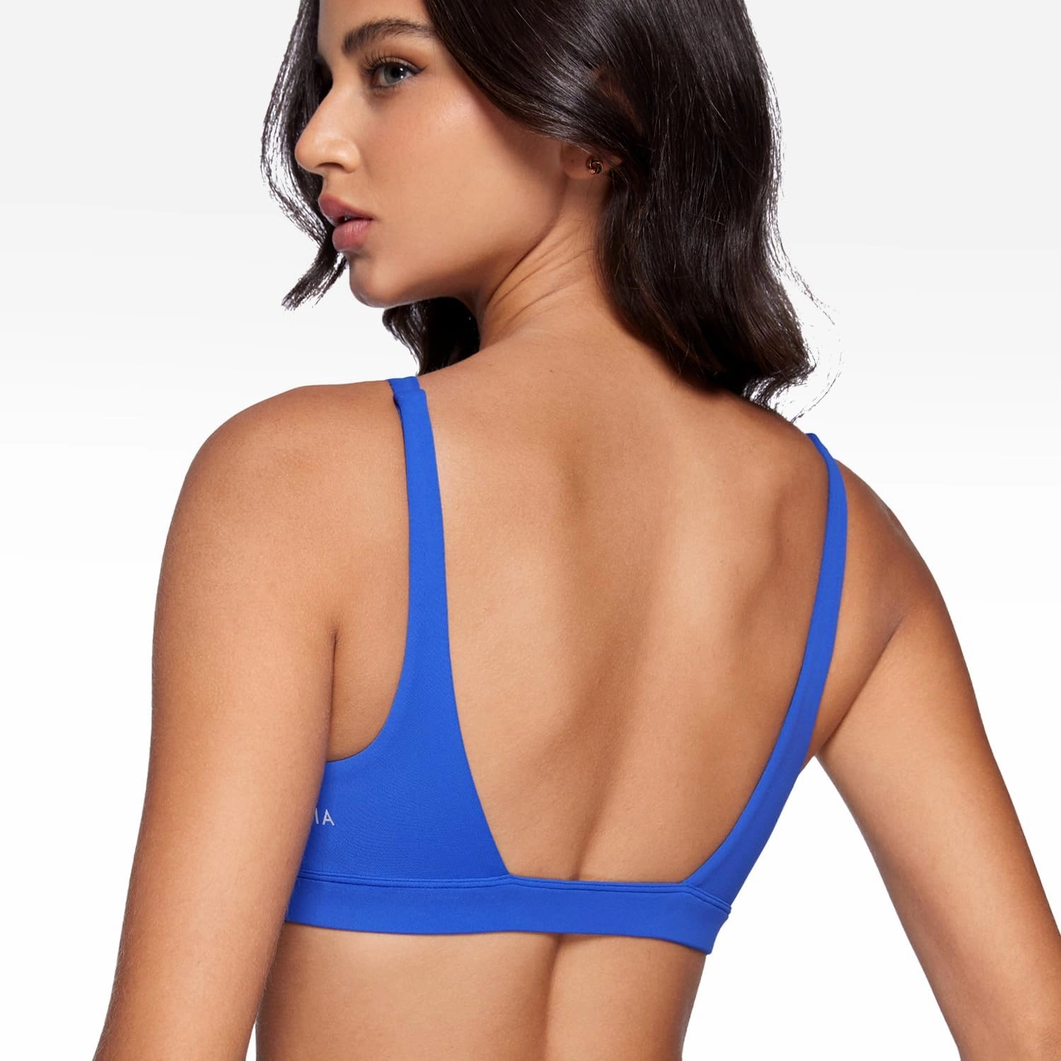 Womens Deep V-Neck Sports Bra Padded Low Impact Fitness Yoga Bra U Back Wireless Workout Bra Contour Crop Top