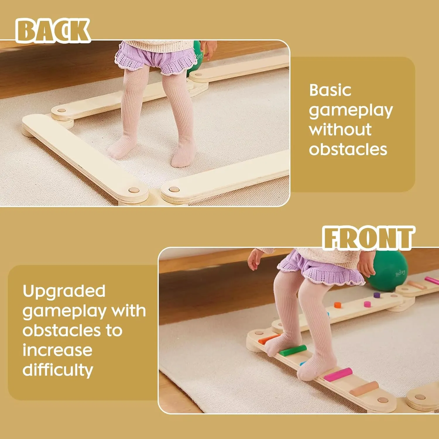 Wooden Balance Beam for Kids 3-5 Toddler Montessori Balance Beam Indoor Outdoor Kids Balance Stepping Stones Coordination and Stability Exercise