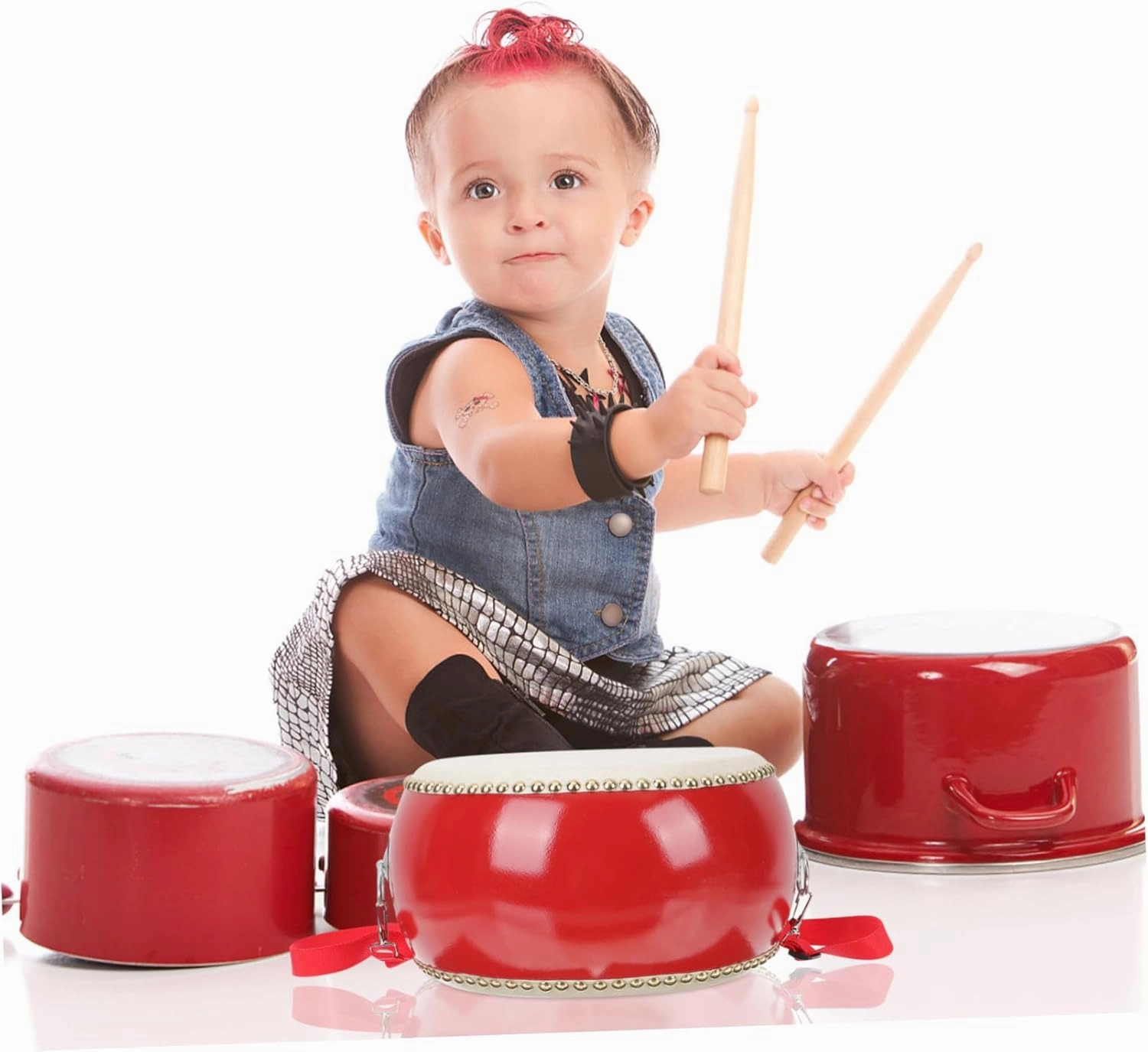 Wooden Drum for Percussion Instrument with Straps Sticks Music to Enhance Hand Eye Coordination Foster Musical Sense Day Birthdays