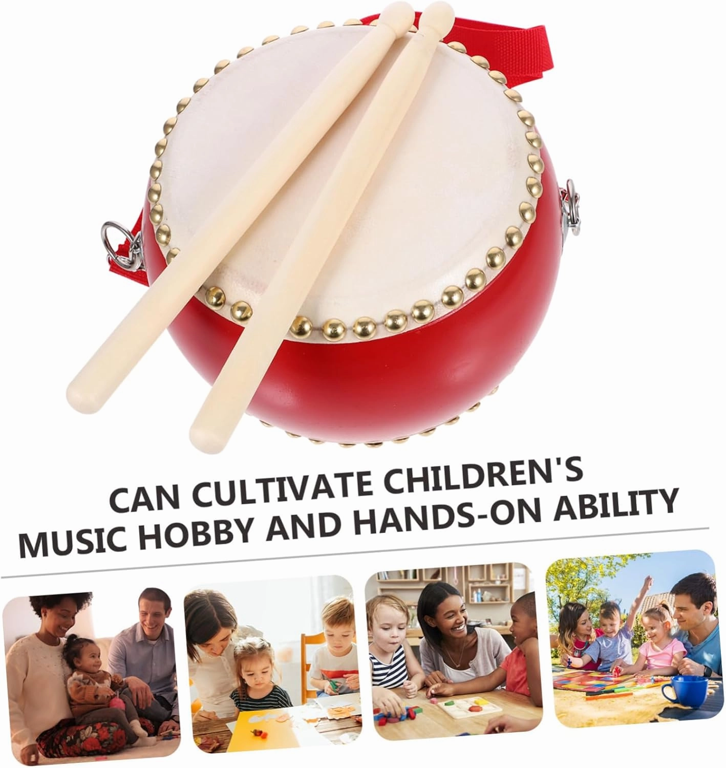 Wooden Drum for Percussion Instrument with Straps Sticks Music to Enhance Hand Eye Coordination Foster Musical Sense Day Birthdays