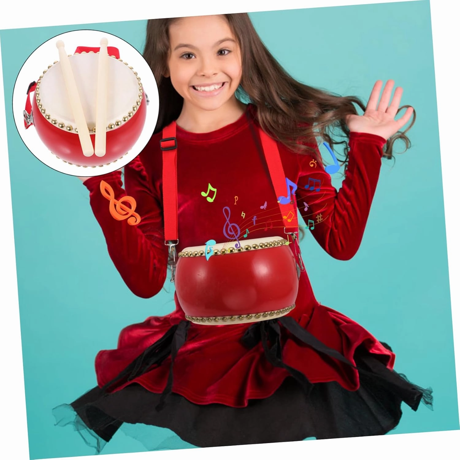 Wooden Drum for Percussion Instrument with Straps Sticks Music to Enhance Hand Eye Coordination Foster Musical Sense Day Birthdays