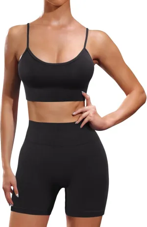 Workout Sets for Women 2 Piece Outfits Seamless High Waisted Workout Shorts Women with Sports Bra Sets Gym Clothes