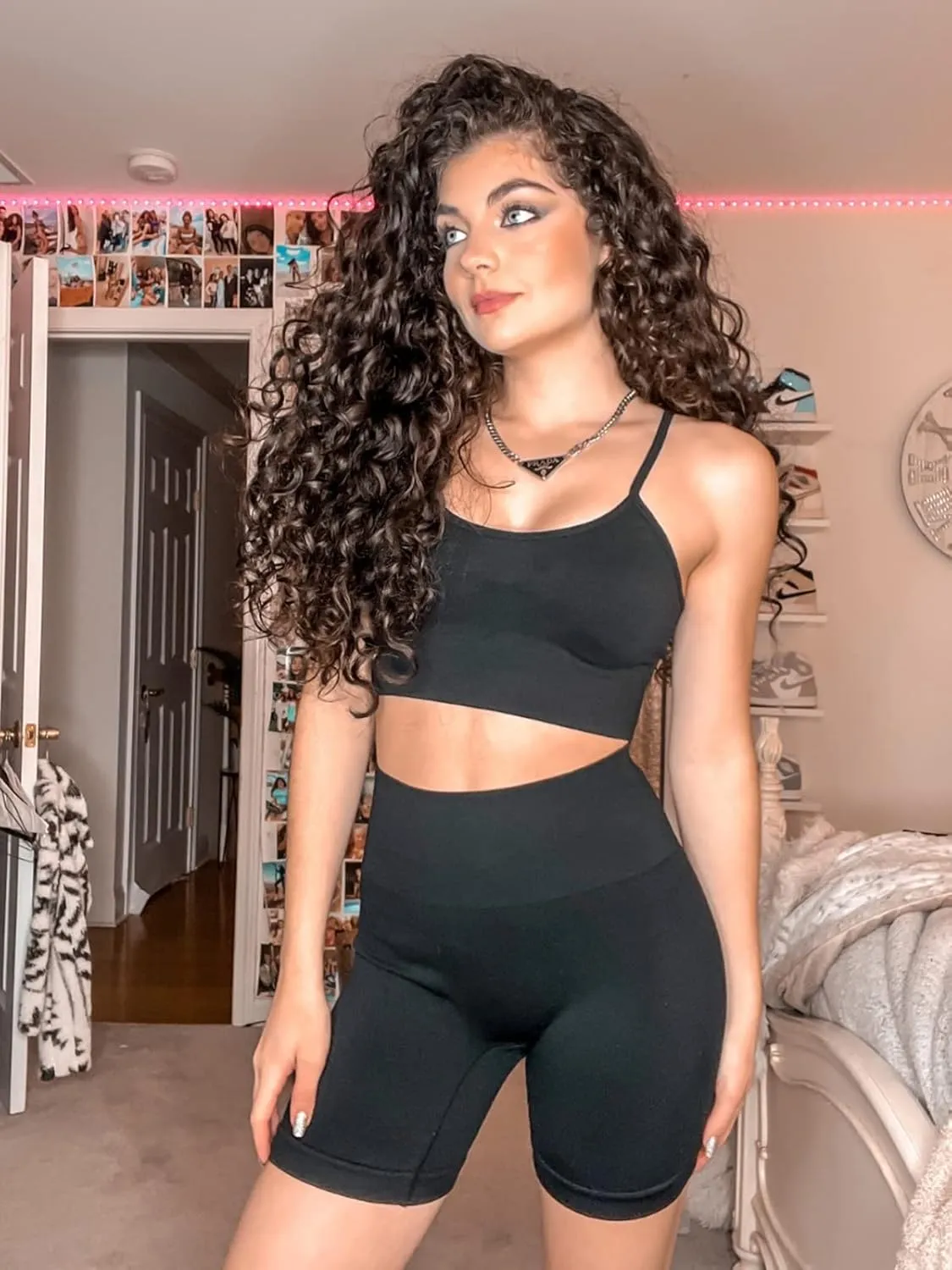 Workout Sets for Women 2 Piece Outfits Seamless High Waisted Workout Shorts Women with Sports Bra Sets Gym Clothes