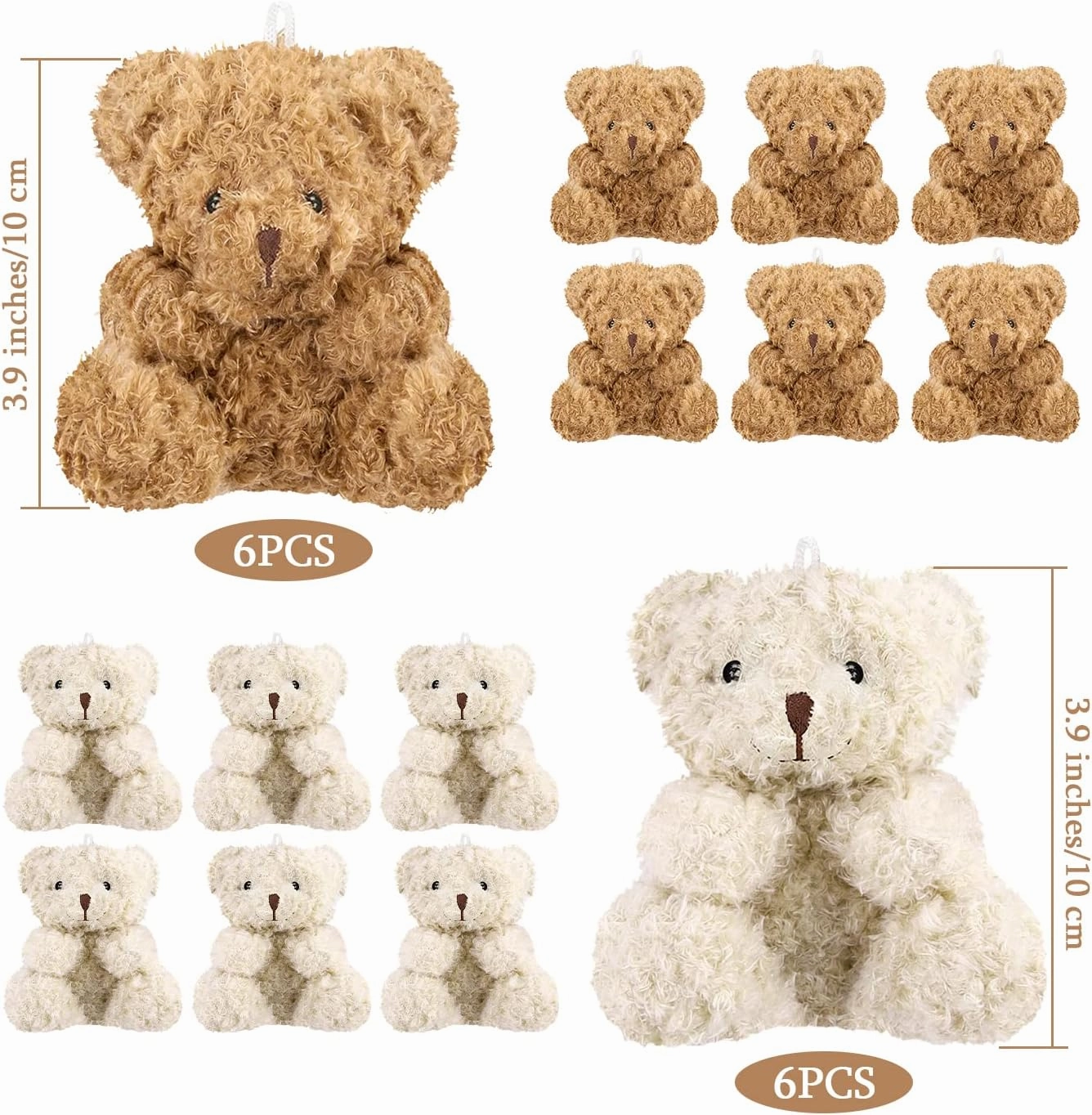 WXJ13 12 Pieces Plush Mini Teddy Bear 4 Inch Stuffed Animals Tiny Bear Mini Bear Soft Bear Doll for Party Favors DIY Keychain Bag Decor(6Brown,6Apricot