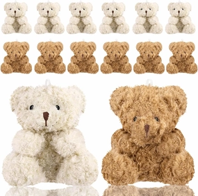 WXJ13 12 Pieces Plush Mini Teddy Bear 4 Inch Stuffed Animals Tiny Bear Mini Bear Soft Bear Doll for Party Favors DIY Keychain Bag Decor(6Brown,6Apricot