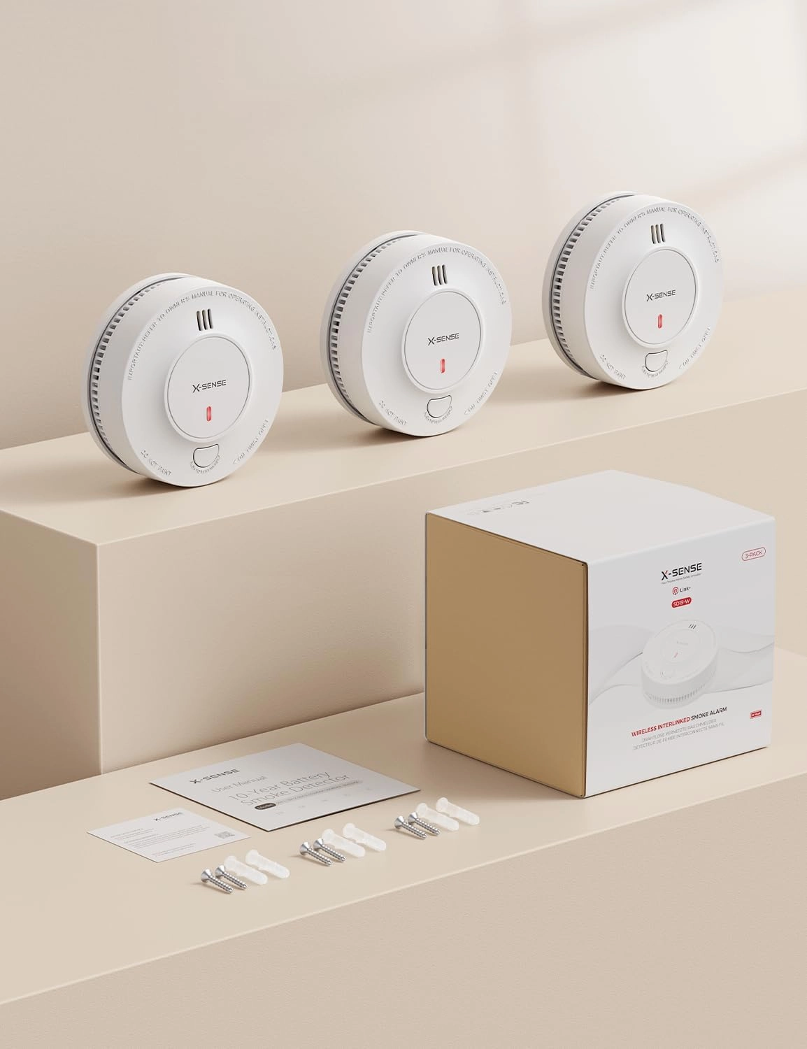 X-Sense Smoke Alarm, 10-Year Battery Fire Alarm Smoke Detector with LED Indicator & Silence Button, SD2J0AX, 3-Pack