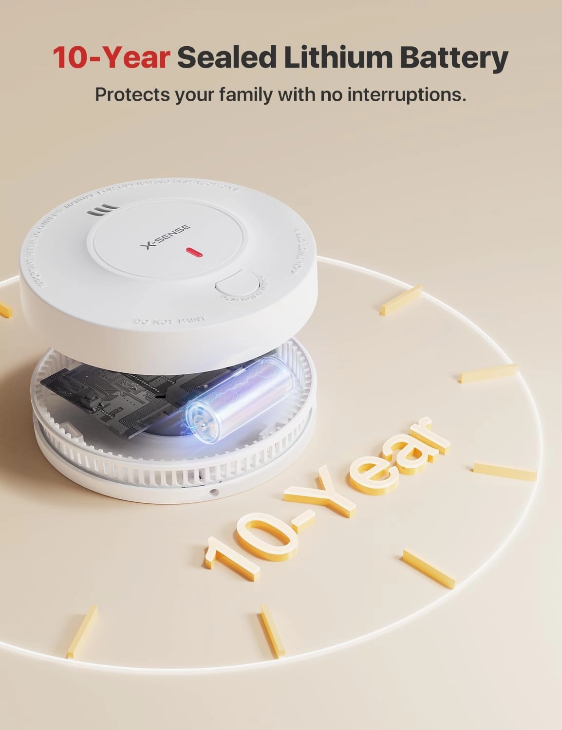 X-Sense Smoke Alarm, 10-Year Battery Fire Alarm Smoke Detector with LED Indicator & Silence Button, SD2J0AX, 3-Pack