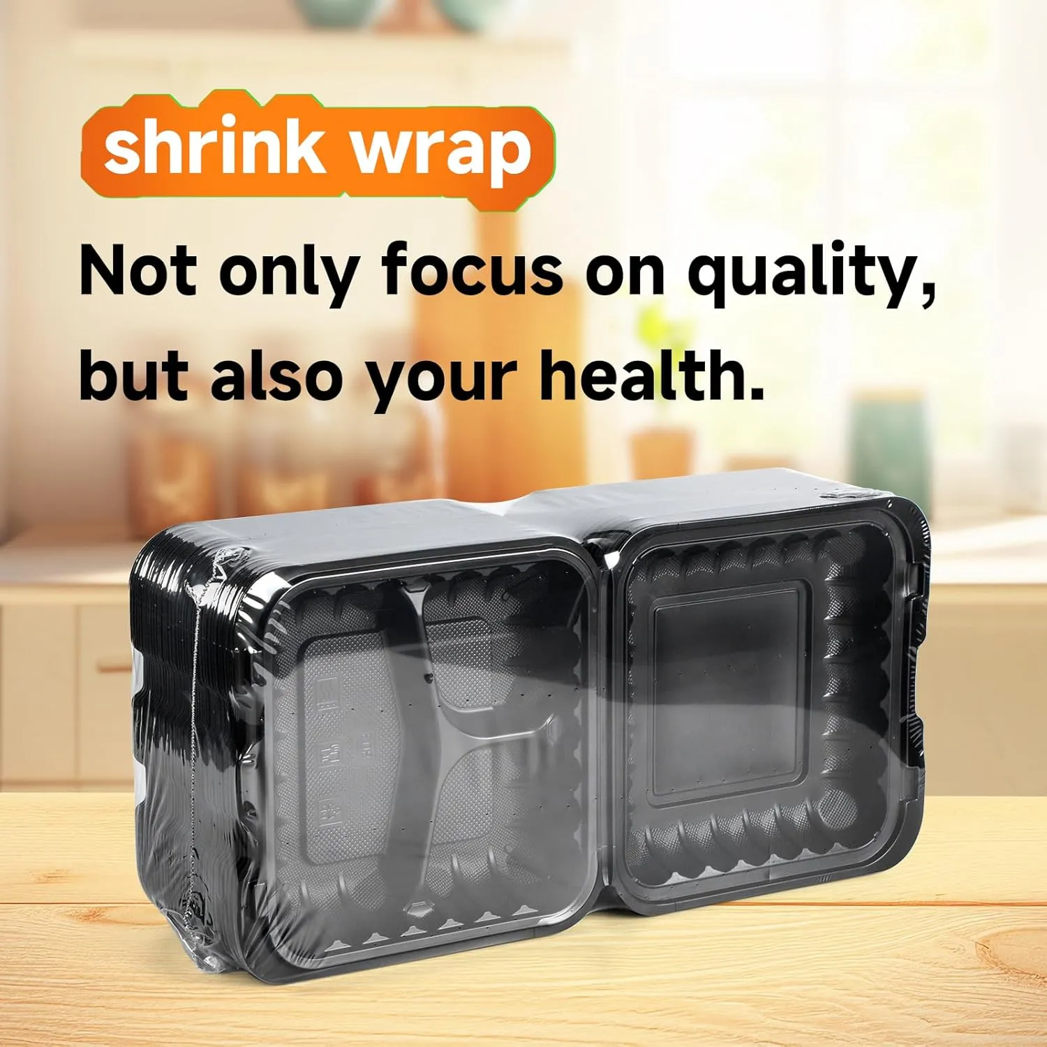 YANGRUI Clamshell Food Containers, Shrink Wrap Reusable 34 OZ 8 Inch 3 Compartment 55 Pack MFPP To Go Container BPA Free Microwave Freezer Safe Plastic Hinged Clamshell Take Out Boxes