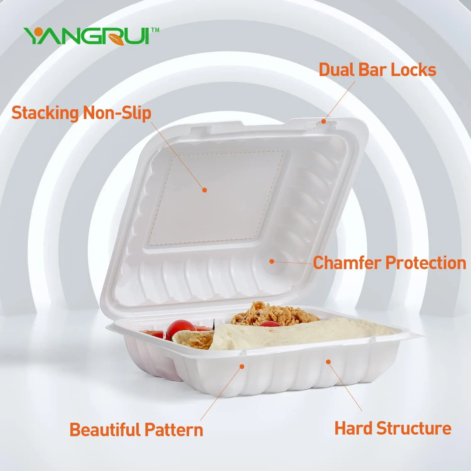 YANGRUI To Go Containers, Reusable Shrink Wrap 55 Pack 8 Inch 34 OZ MFPP Meal Prep Container BPA Free Microwave Freezer Safe Plastic Hinged Clamshell Take Out Boxes