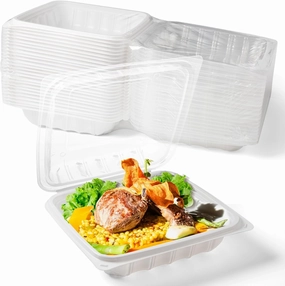 YANGRUI To Go Containers, Reusable Anti-Fog Shrink Wrap 25 Pack 8 Inch 34 OZ White Plastic Meal Prep Boxes BPA Free Microwave Freezer Safe Hinged Clamshell Take Out Container