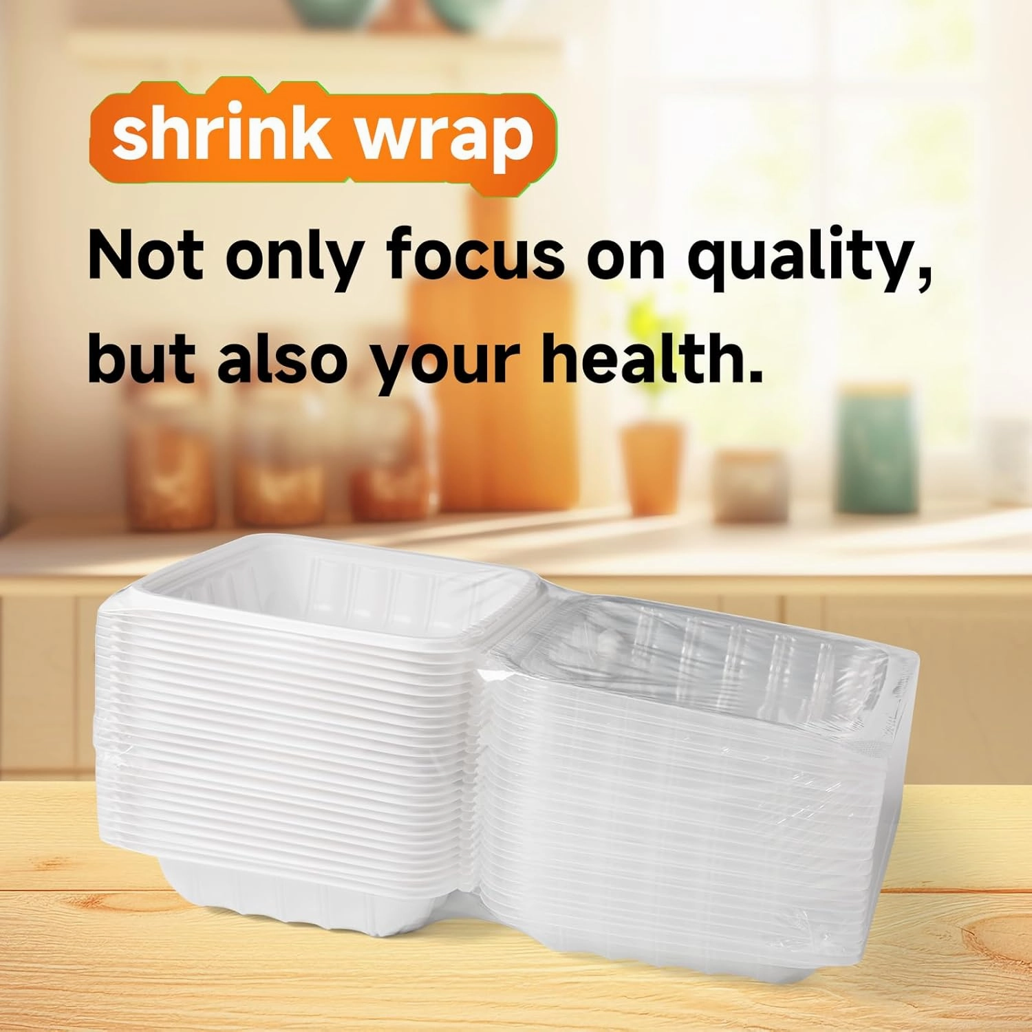 YANGRUI To Go Containers, Reusable Anti-Fog Shrink Wrap 25 Pack 8 Inch 34 OZ White Plastic Meal Prep Boxes BPA Free Microwave Freezer Safe Hinged Clamshell Take Out Container