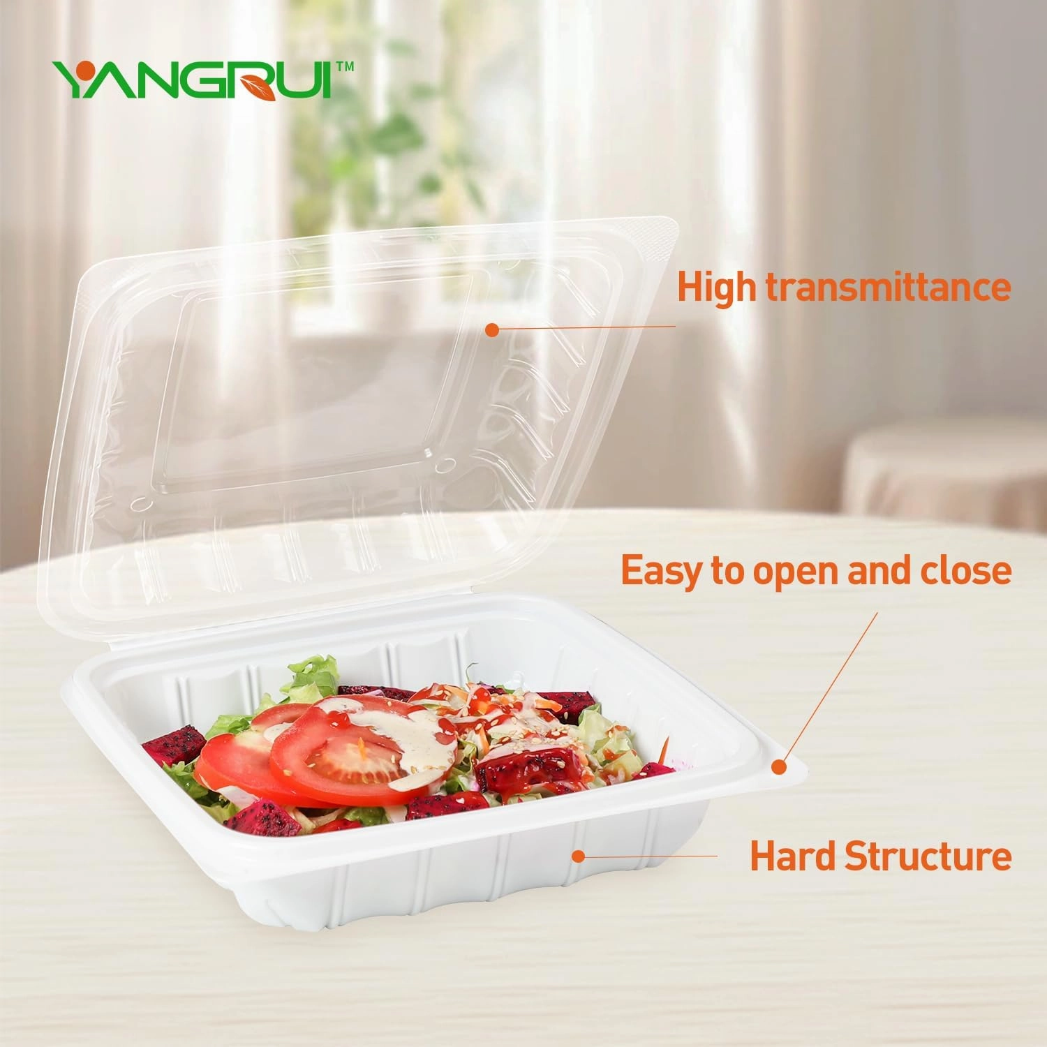 YANGRUI To Go Containers, Reusable Anti-Fog Shrink Wrap 25 Pack 8 Inch 34 OZ White Plastic Meal Prep Boxes BPA Free Microwave Freezer Safe Hinged Clamshell Take Out Container