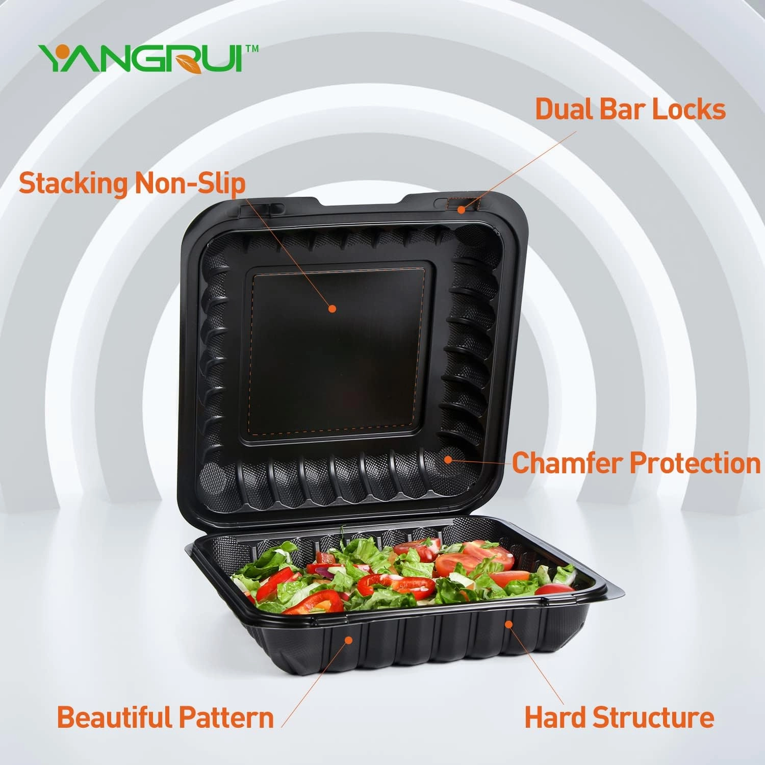 YANGRUI To Go Containers, Reusable Shrink Wrap 34 OZ 55 Pack 8 Inch Plastic Hinged Take Out Boxes BPA Free Microwave Freezer Safe MFPP Clamshell Food Container